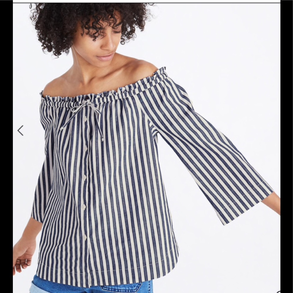 Madewell Shimmer Stripe Off-the-Shoulder Top Sz SM